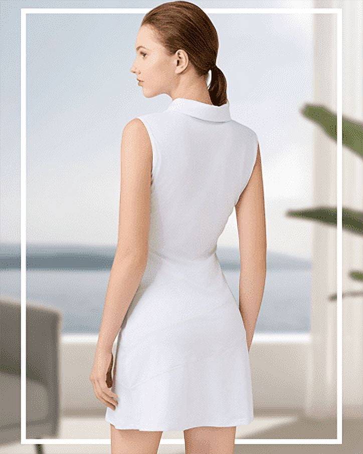 Golf Tennis Dresses, Women Athletic Dress with Separate Shorts, V Neck Sleeveless Workout Dresses Solid Color L