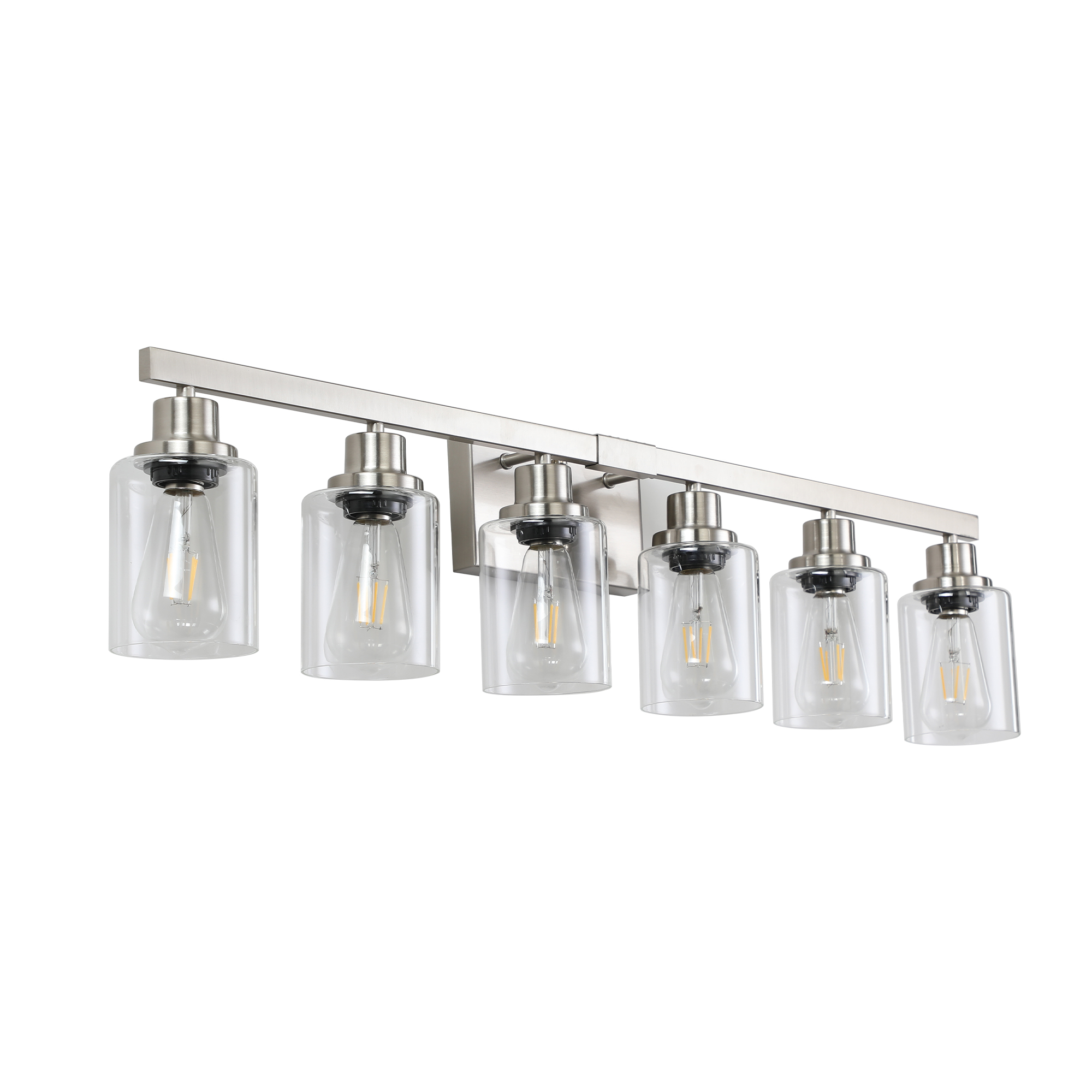 Leumius Modern 6-Light Bathroom Vanity Light Fixture - Brushed Nickel Finish with Clear Glass Shades, Perfect for Bathroom, Vanity and Dressing Area Lighting (No Bulbs)