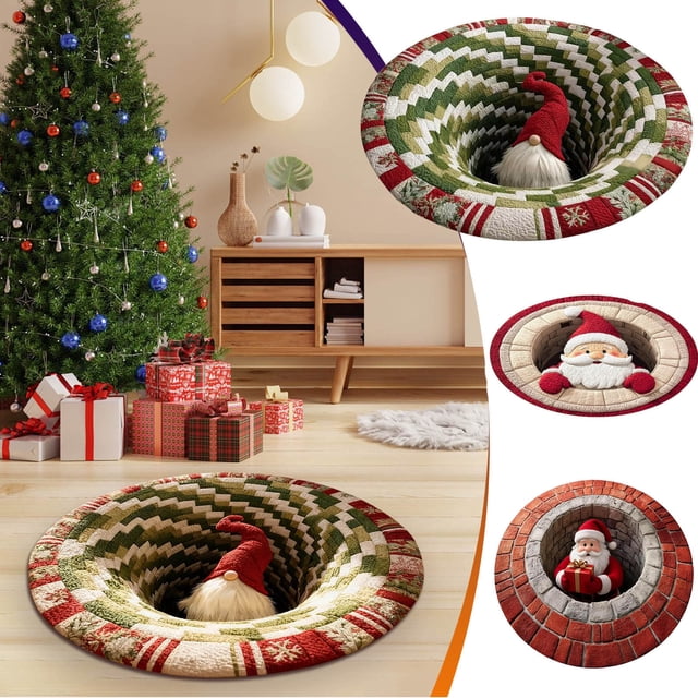 Carpet Christmas Rug 16" Circular Optical Carpet for Festive Holiday Decor 1Pcs JASKFLY