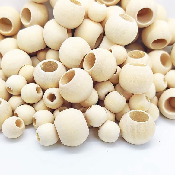 Perlas de madera Hryxic 150 piezas, orificio grande, 20 mm y 12 mm
