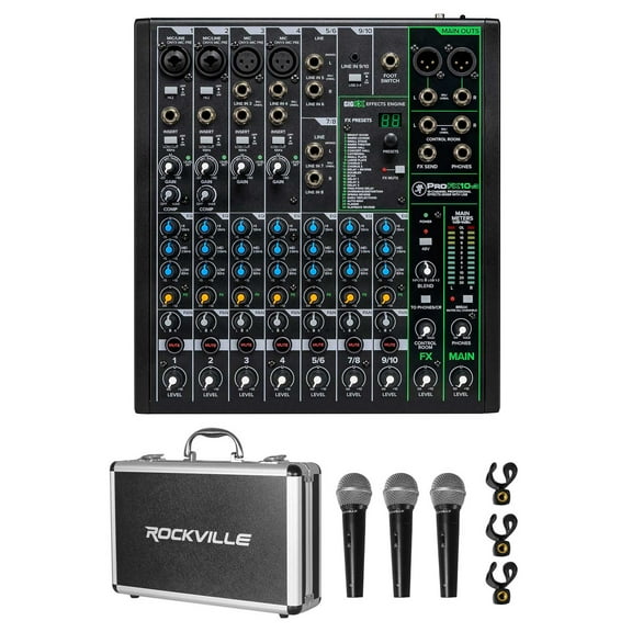 Mackie ProFX10v3 10-Channel Professional Effects Mixer w/USB (3) Mics ProFX10 v3