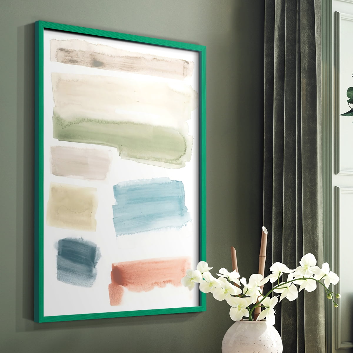 Watercolor Swatches I Framed Print in Green Solid Wood 8 x 10 Framed Print