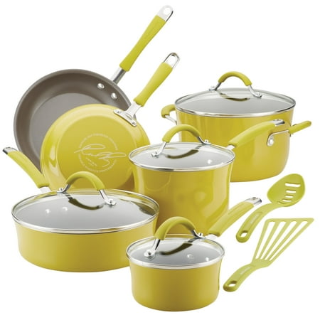 

Rachael Ray 12 Piece Cucina Hard Porcelain Enamel Nonstick Cookware Set Lemongrass Green