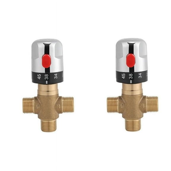 2X Thermostatic Mixing Valve Solid Brass G1/2 for Shower System Water Temperature Control Pipe Basin Thermostat Control