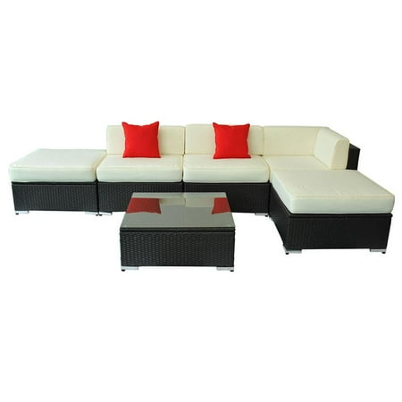 Deluxe Outdoor Rattan Garden Wicker 6-Piece Sofa Set Patio Sectional Furniture