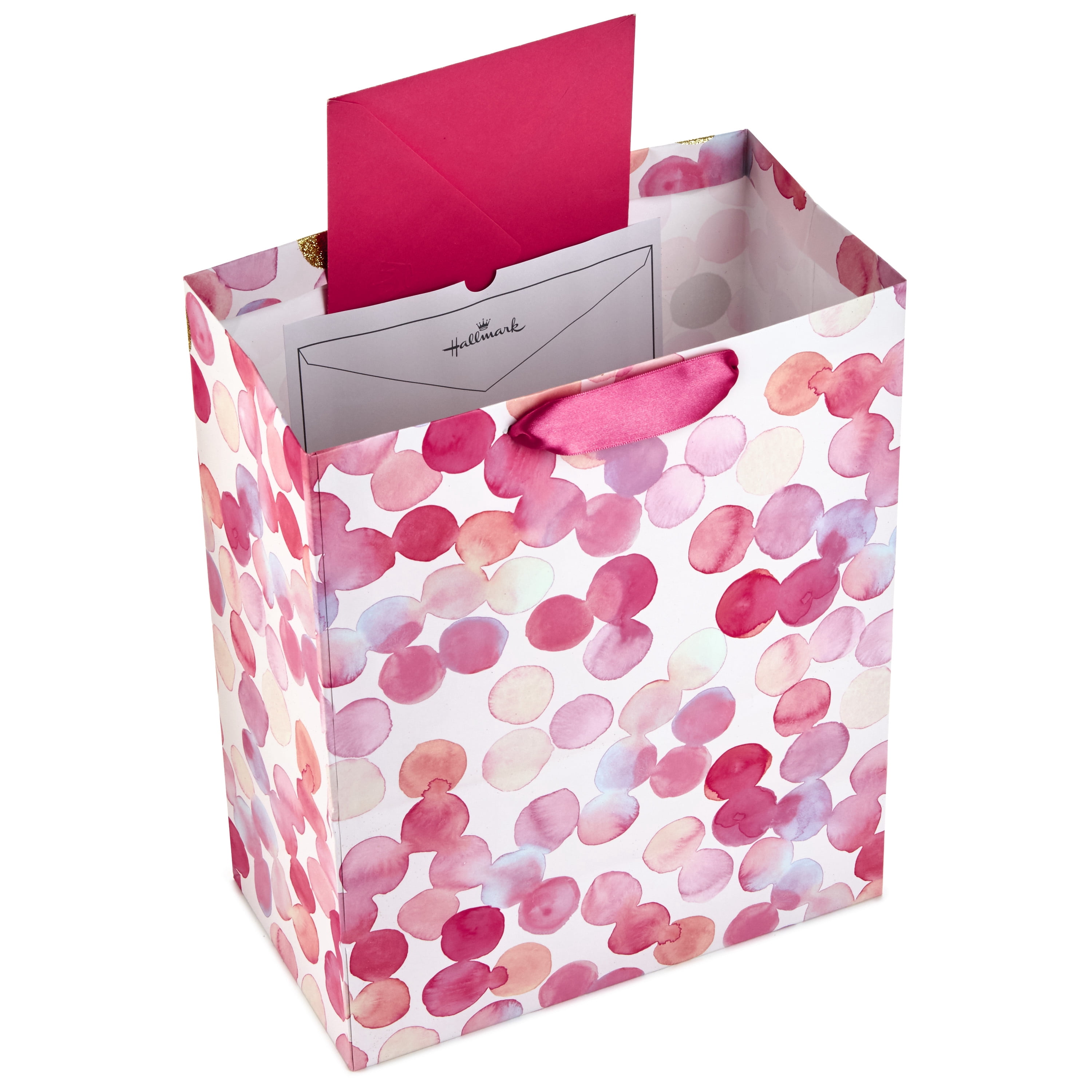 Hallmark Large Gift Bag (Gold Glitter and Pink Watercolor Dots)