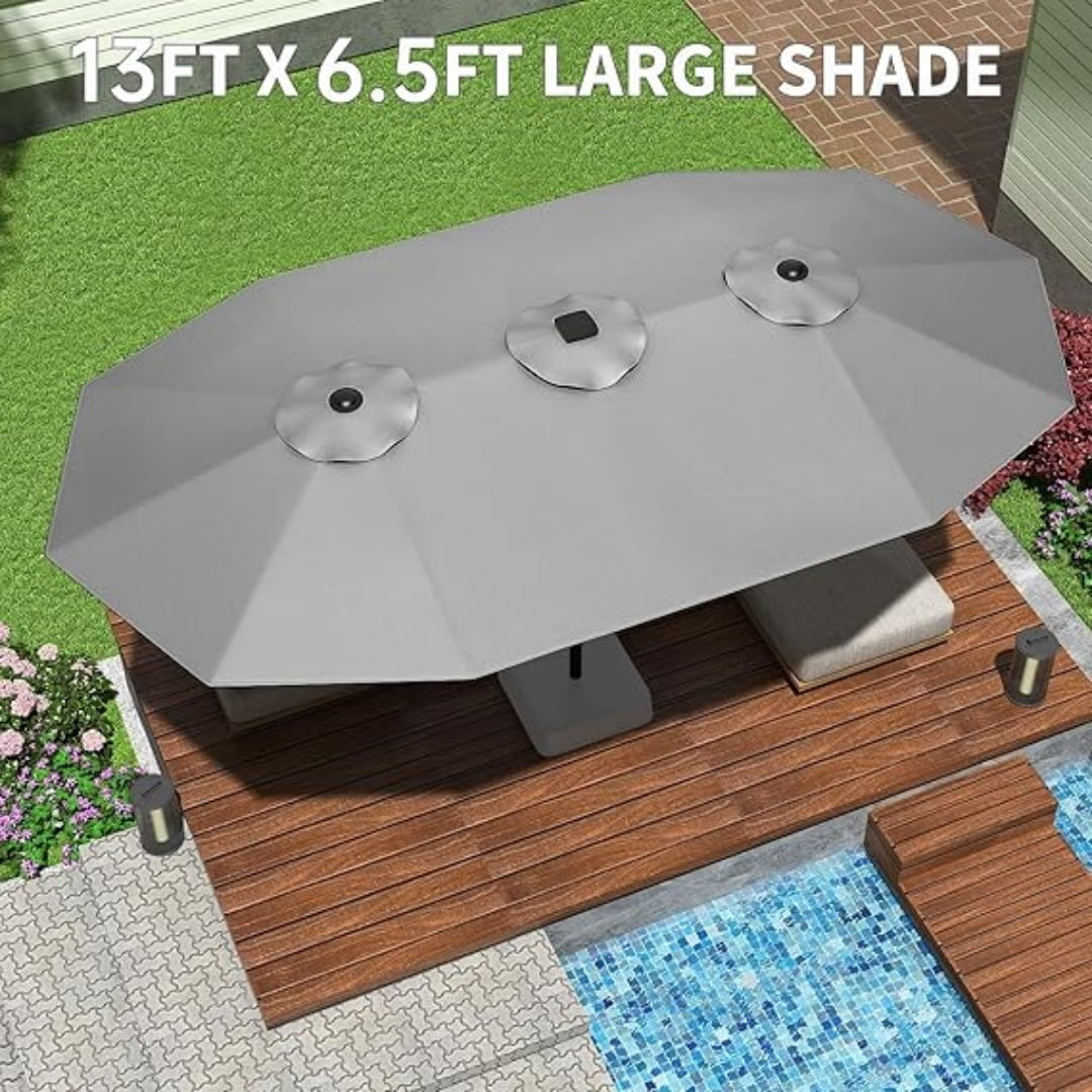 13FT Outdoor Umbrellas for Patio, Double-Sided Rectangular Patio Umbrella Market Umbrella with Base Waterproof and Windproof Fade Resistant Canopy for Deck Pool Garden Backyard