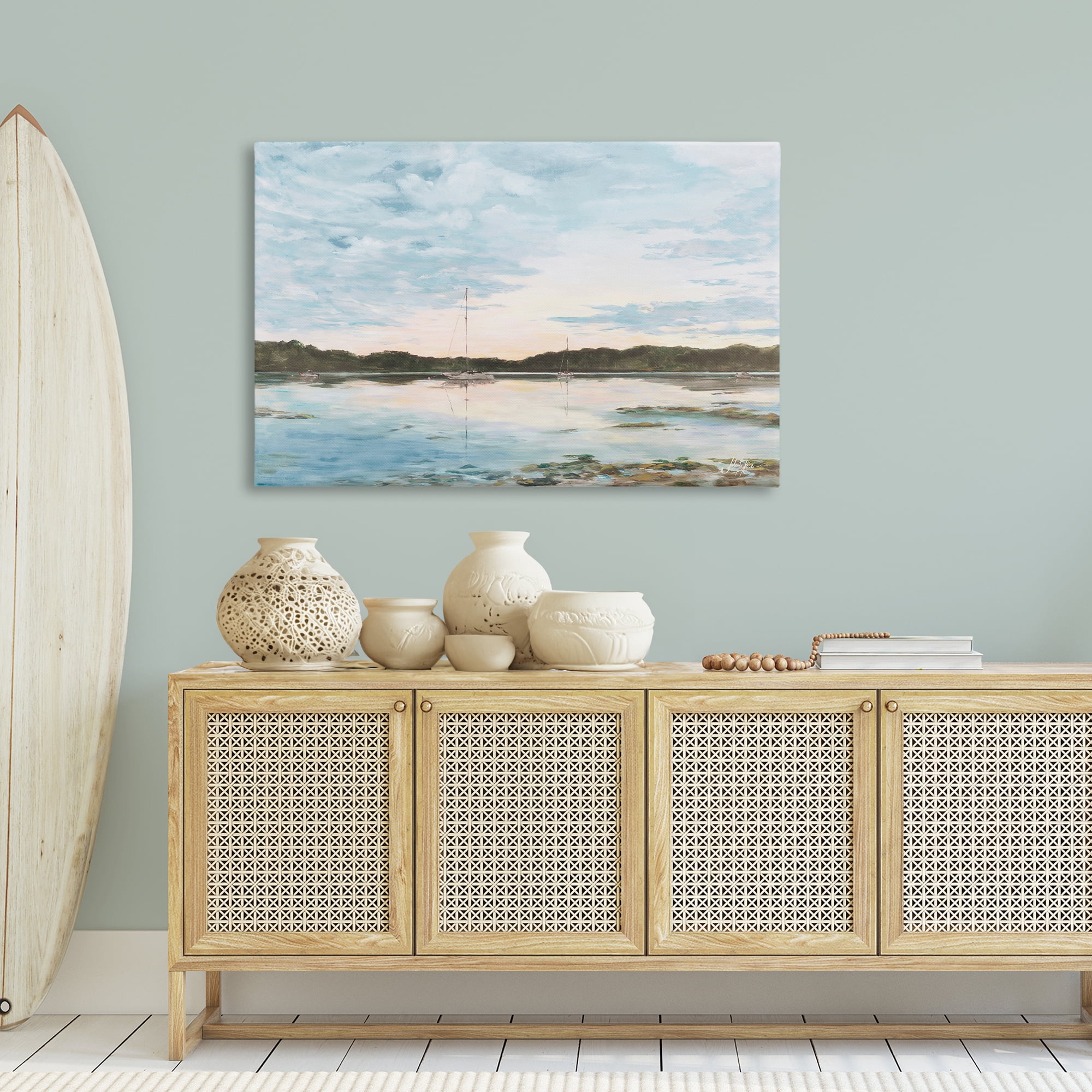 Stupell Industries Quiet Day on Lake Landscape Painting Gallery Wrapped Canvas Art Print Wall Art, 45 x 30