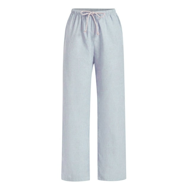 Pincandy Women's Casual Striped Pants - Elastic Waist with Pockets, Loose Fit for Daily Wear