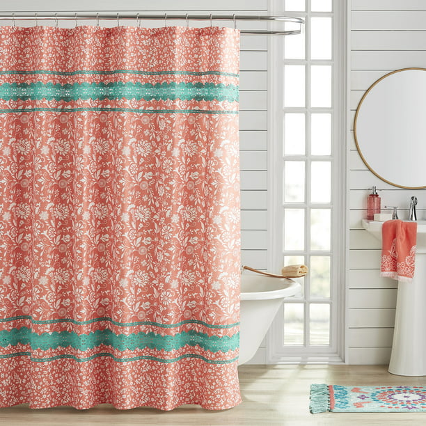 The Pioneer Woman Orange Fl Cotton, Embroidered Shower Curtains India