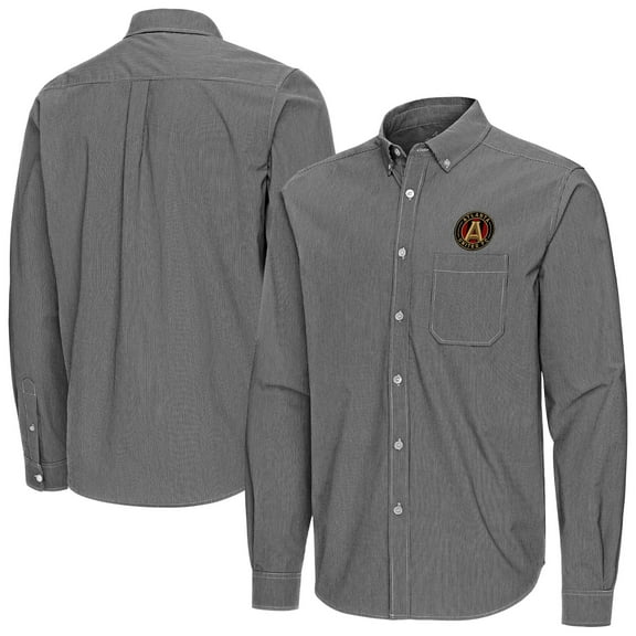 Men's Antigua Black Atlanta United FC Porter Woven Tri-Blend Long Sleeve Button-Down Shirt