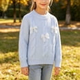 thumbnail image 7 of Little Girls Cable Knit Chiffon Bow Sweater Soft Holiday Crew Neck Long Sleeve Fall Winter Kids Pullover Blue 1-2 Years, 7 of 7