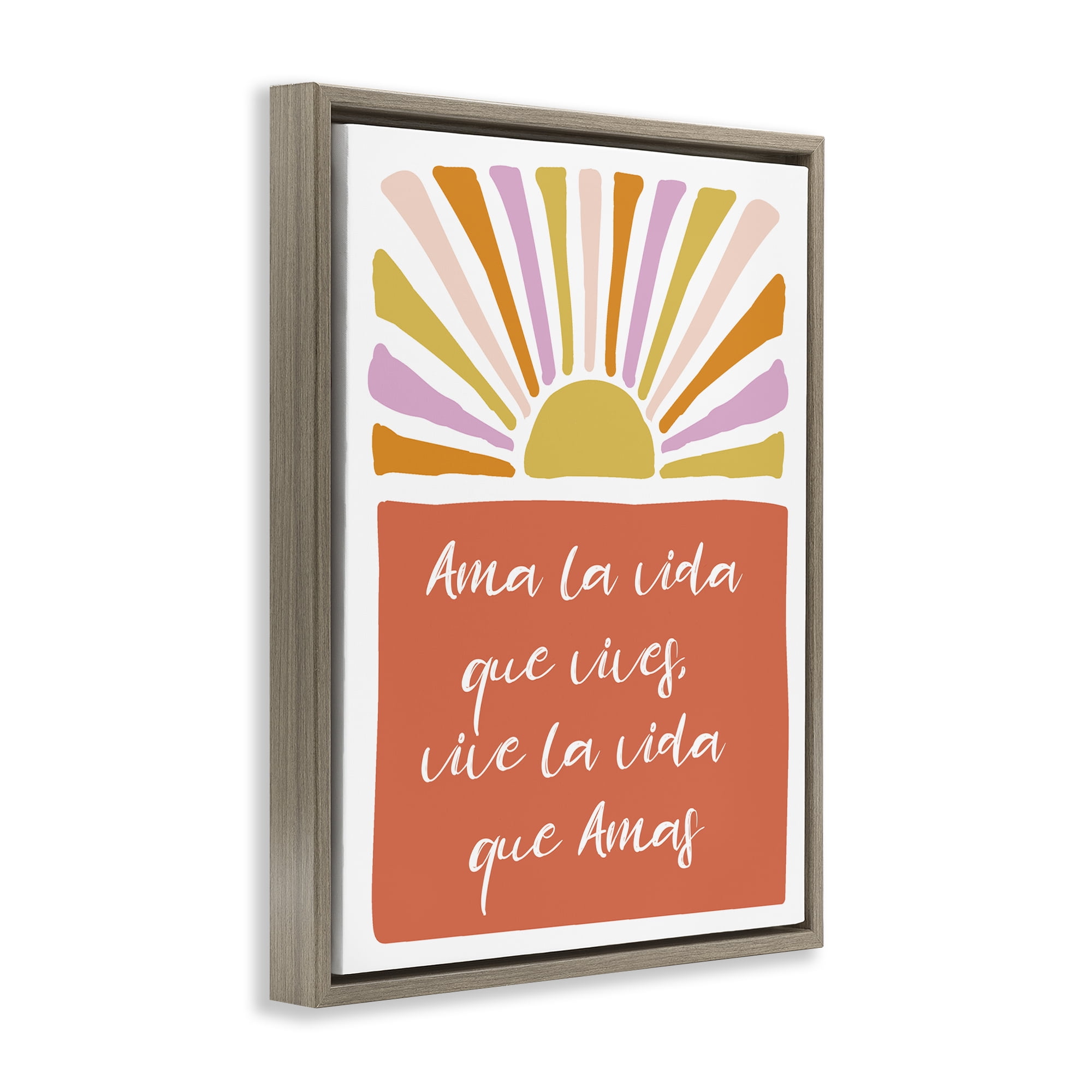 Stupell Industries Ama la Vida que Vives Inspirational Quotes & Sayings Painting Brown Floater Framed Art Print Wall Art, 17 x 21