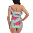 thumbnail image 5 of Uemuo Watermelon Print Women's One Piece Swimsuit Asymmetrical Neck Bathing Suit One Shoulder Side Cutout Ruffle Swimwear-Medium, 5 of 6