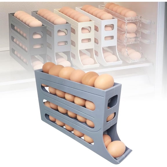4 Tiers Egg Holder for Fridge, 2024 New 4 Tiers Egg Container, Auto Rolling Fridge Egg Organizer, Space-Saving Egg Dispenser Holder, Large Capacity Eggs Organizer Storage 30 Egg (Transparent, 1Pcs)