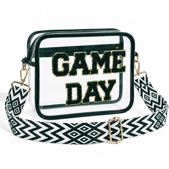 Green Game Day Clear Bag, Stadium Approved Crossbody Purse for Women with Textured GAME DAY Letters, Small Stadium Bag for Concerts & Sports