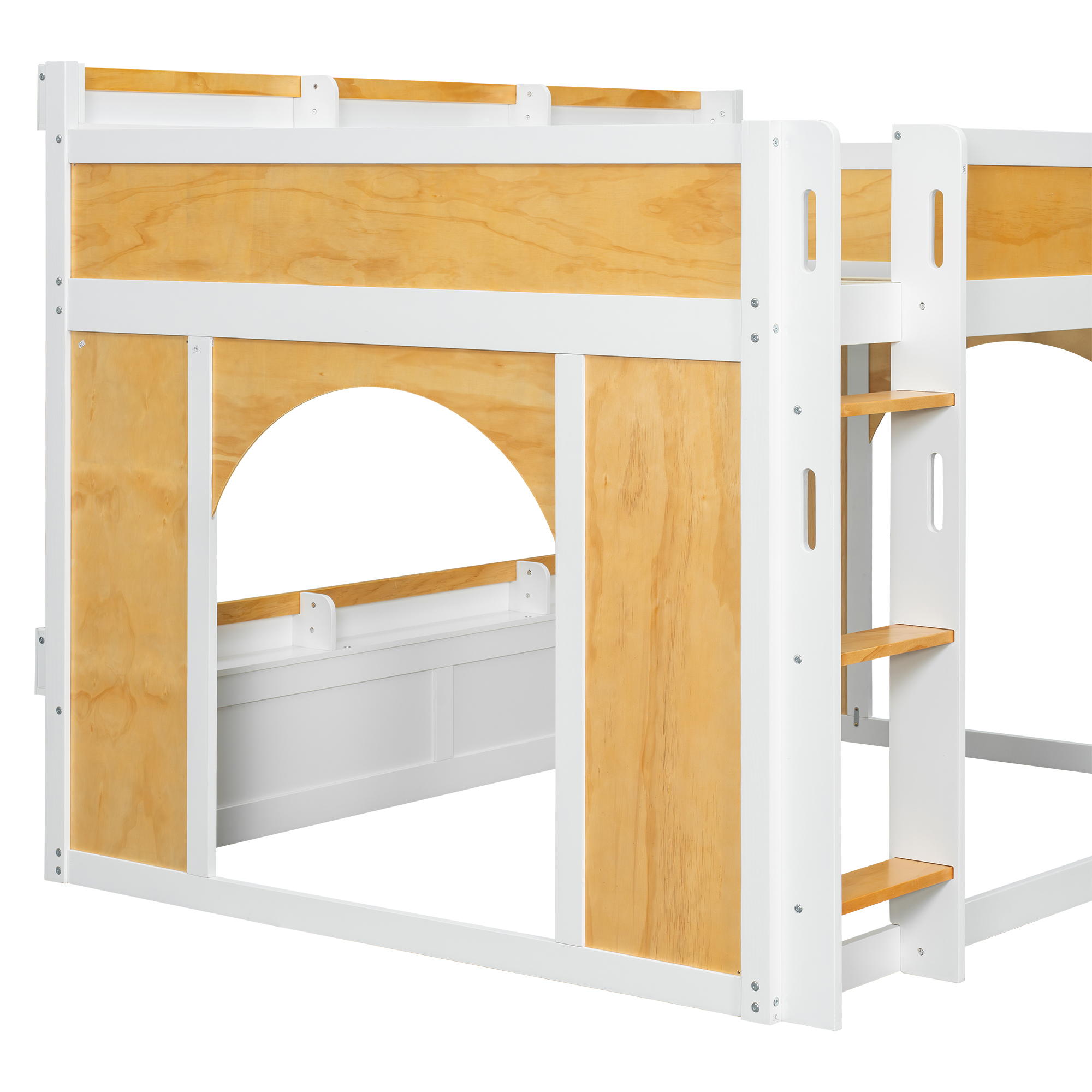 Euroco Wood Full over Full Bunk Bed with Storage Shelves, House Shaped Design Loft Bed, White & Natural