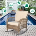 thumbnail image 2 of Vivijason Rattan Outdoor Adjustable Height Rocking Chair with 4 Cushions, Beige (Set of 2), 2 of 7
