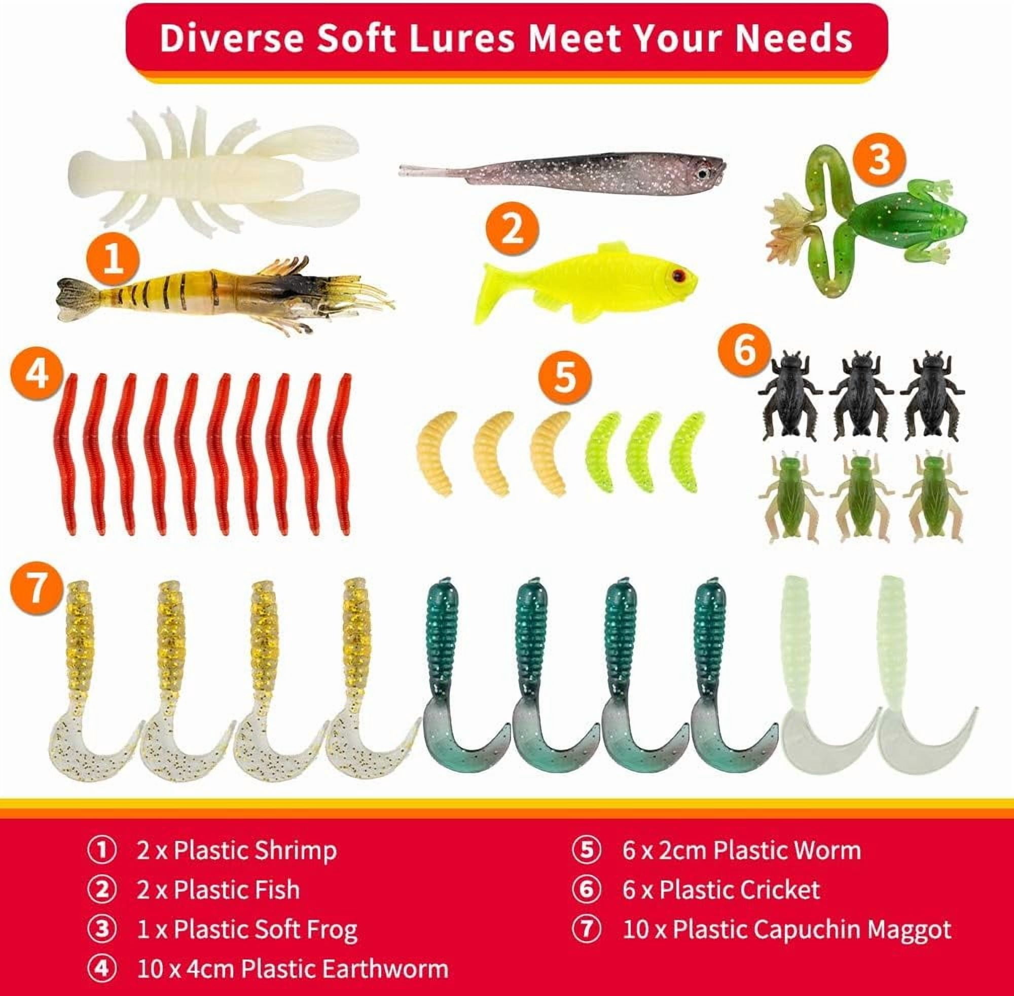 Smmoma Fishing Lures Kit for Freshwater Bait Tackle Kit for Bass Trout Salmon Fishing Accessories Tackle Box Including Spoon Lures Soft Plastic Worms Gifts for Men