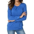 thumbnail image 3 of Babysbule Womens Summer Tops Women's Long-Sleeved O-Neck Pleated Casual Stretch Tunic Top Shirts Spring, 3 of 9