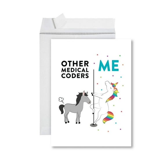 Koyal Wholesale Funny All Occasion Jumbo Card, Horse Unicorn, Blank Greeting Card with Envelope, Medical Coders