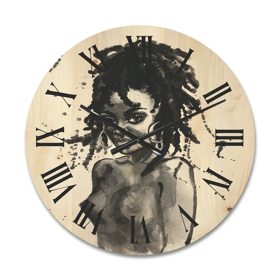 Designart 'Black and White Portrait of African American Woman V' Modern Wood Wall Clock