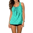 thumbnail image 2 of Tnhcen Women's Scoop Neck Printed Polka Dot Tankini 2-Piece Swimsuit Set, Adjustable Straps Built-in Bra No Underwire Tummy Control S-2XL Polyester Swimwear, 2 of 7