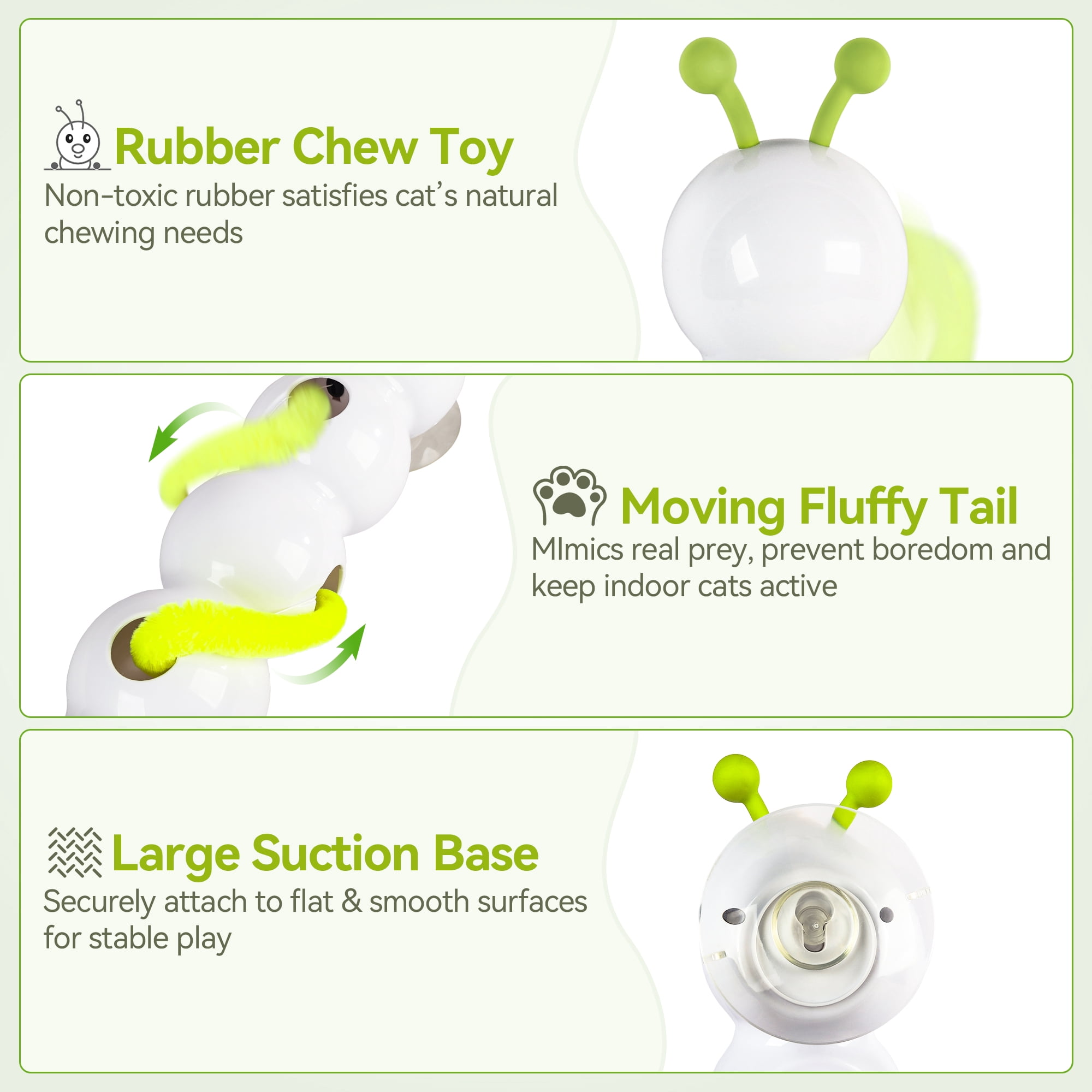 All For Paws Interactive Cat Teaser Toy, USB Rechargeable – Automatic Whack-a-Mole Toy with Suction Cups, Motion-Activated Cat Wand, Enrichment Toy for Indoor Cats & Kitties