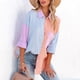 thumbnail image 3 of Blusa de mujer a juego de colores, camisa ligera con hombros caídos a la moda para fiesta de trabajo, naranja, azul, XXL, 3 of 6
