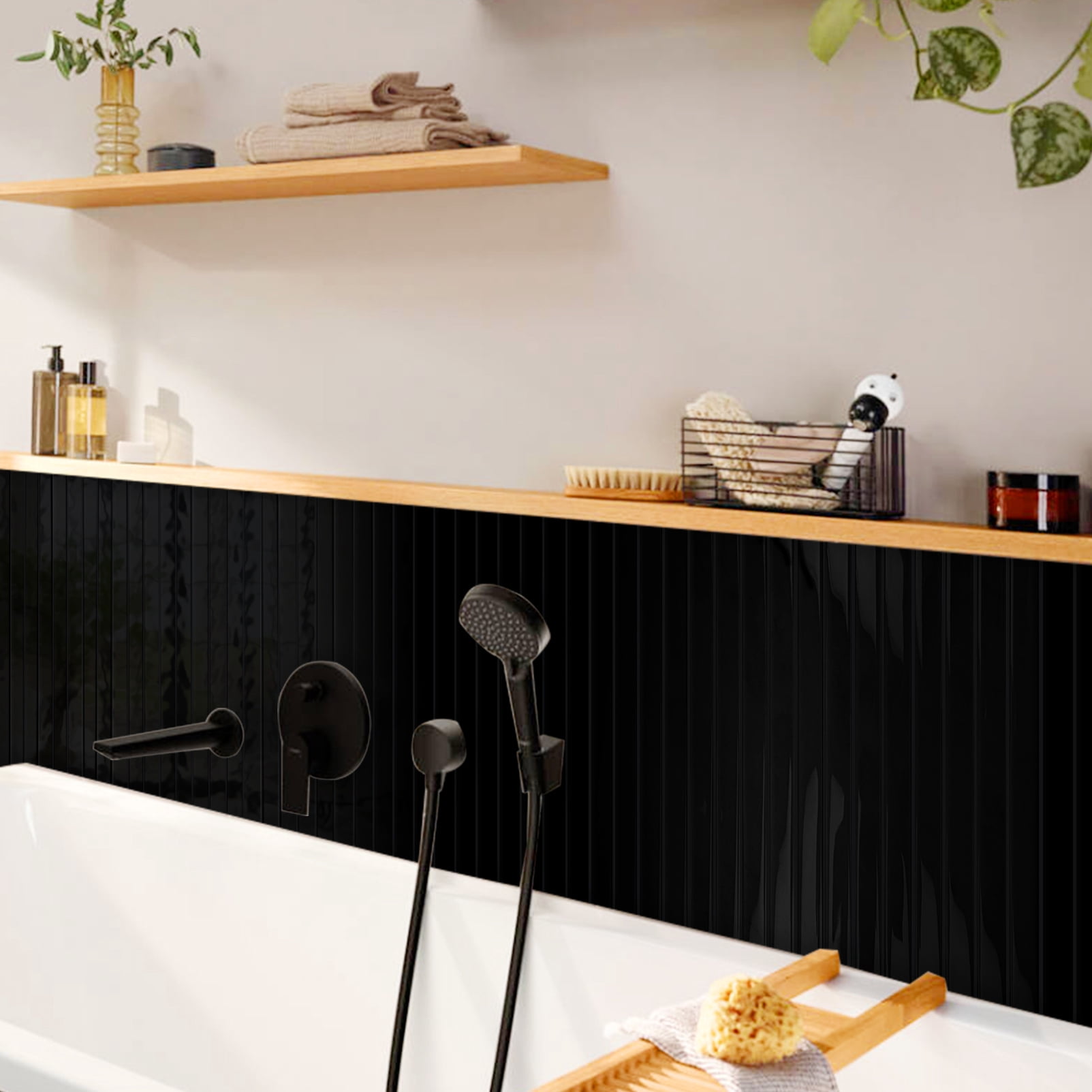 DEWOO 10-Sheet Upgraded Thick Peel and Stick Kitchen Backsplash Tiles,Waterproof Premium Self-Adhesive Wall Tile Stick on Backsplash for Kitchen,Bathroom and Fireplace(Black,12"×12")