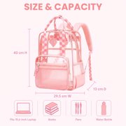 Girls Clear Backpack for Student School Transparent Bookbag with Reinforced Bottom Straps Multi Pockets Pink