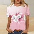 thumbnail image 2 of HomeDM Short Sleeve Shirts for Women Floral Crew Neck Casual Summer Loose Fit Tops, 2 of 7