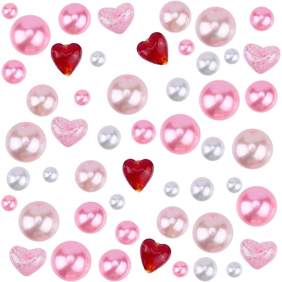 122Pcs 10 Styles Valentines Day Vase Filler Pink Floating Vase Fillers Decorations Acrylic Pearls Heart Beads Sweet Holiday Ornament for Centerpiece Table Decoration Festival Party Home Decor 1set