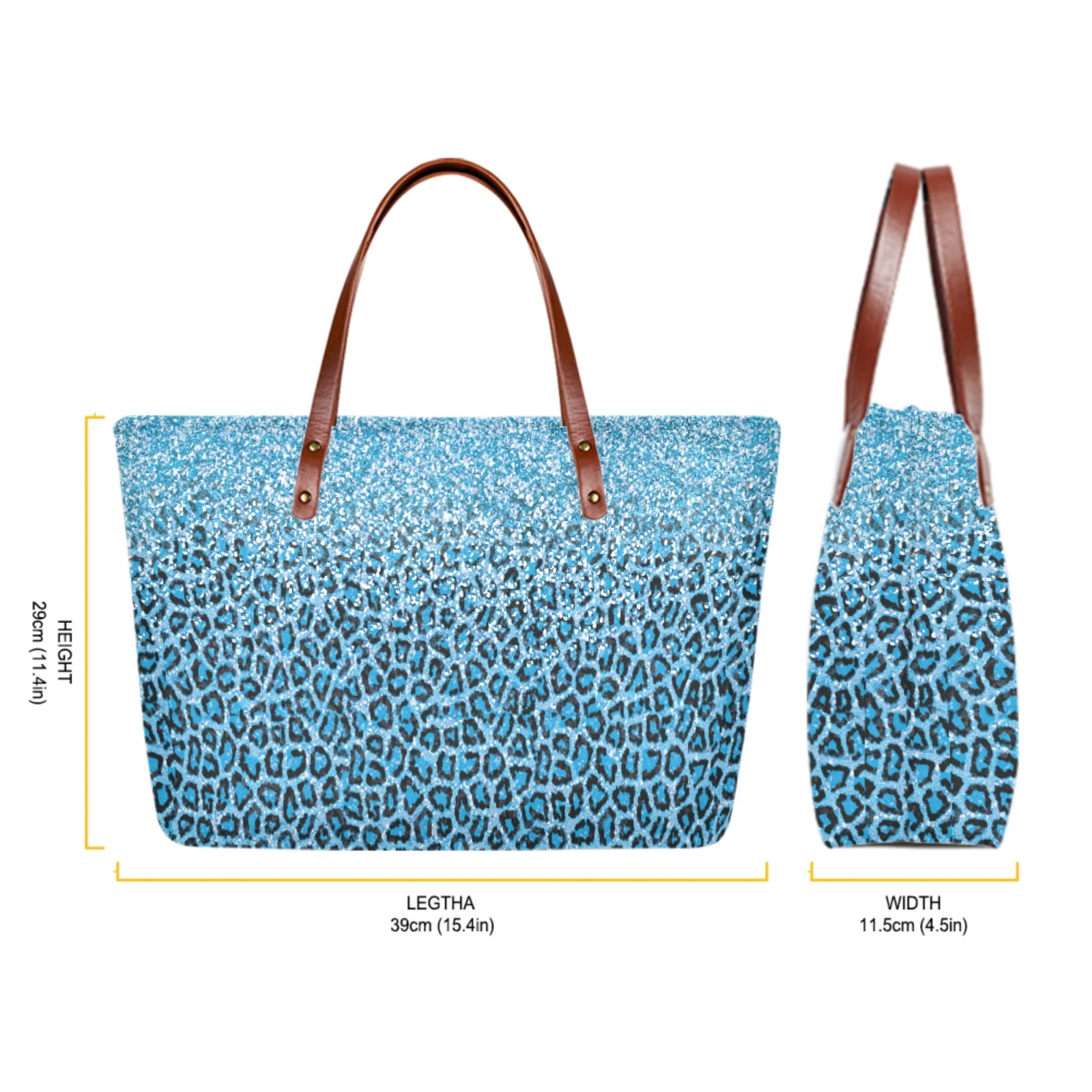 ZUXONGSY Blue Leopard Print Handbag with Matching Wallet for Women Fashion Top Handles Work Bag Shoulder Bag Satchel Handbags Portable Card Holder for Vacation Shopping
