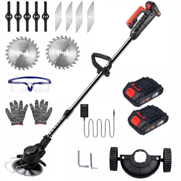 Paddsun 3-in-1 Cordless Electric Weed Wacker, Battery Powered String Trimmer Edger, Wheels, 2 Batteries, Garden Tool