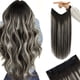 thumbnail image 1 of Extensiones de cabello con alambre invisible Youngsee, color negro degradado, cabello humano real, balayage negro con diadema plateada, 70 g, 30 cm, 1 of 1