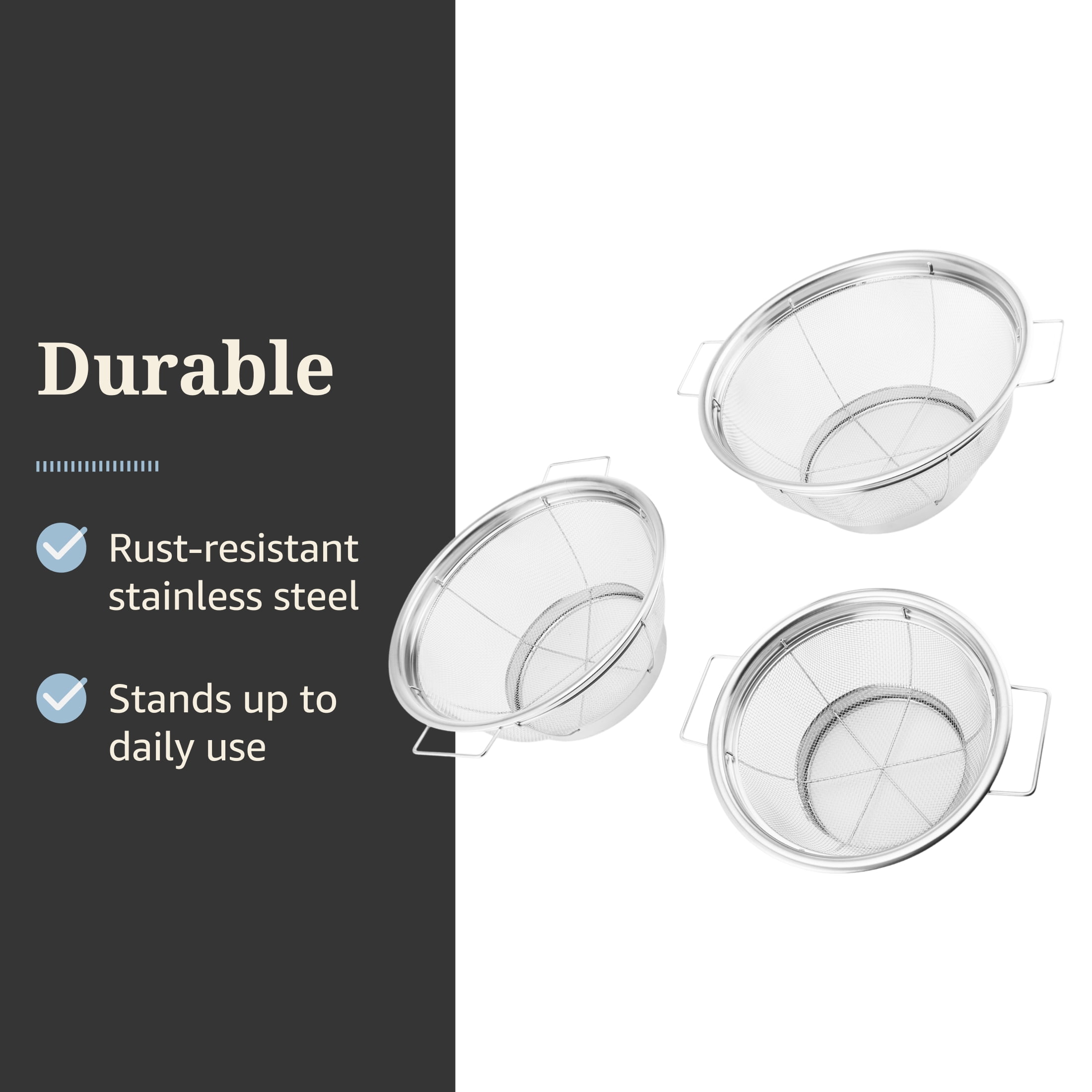 Farberware Professional Stainless Steel Fine Mesh Sieve Set, 3-Piece