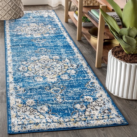 JONATHAN Y BOHEMIAN FLAIR 2 x 8 Runner Rug, Vintage Medallion - Blue/Cream, BMF104B-28