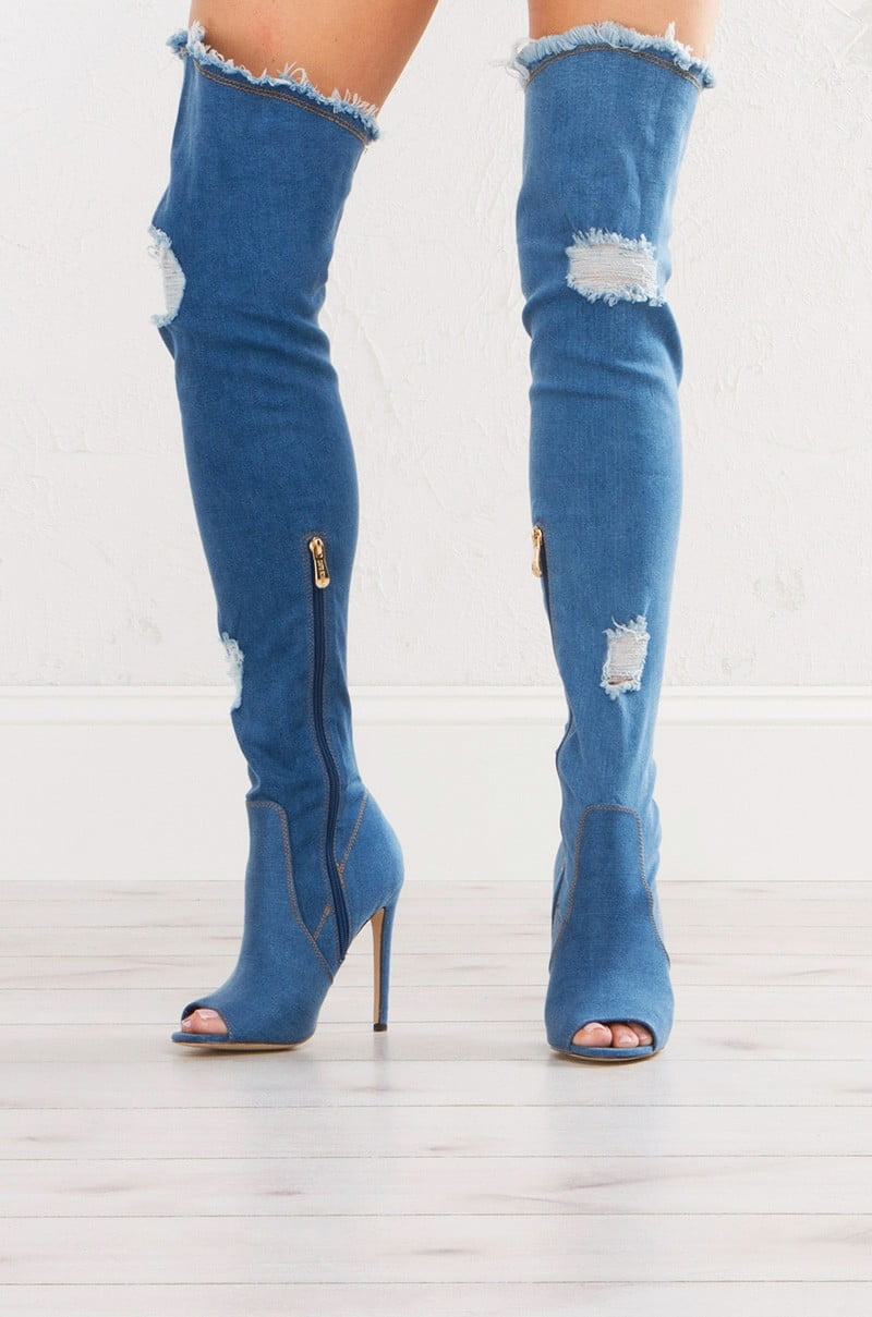 open toe knee high heels