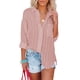 thumbnail image 1 of Blusa de corte casual Cuello en V Abotonado Manga larga enrollable Cuello vuelto Blusa holgada Rosa L, 1 of 6