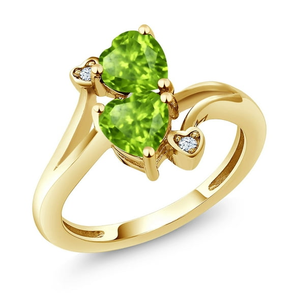Gem Stone King 10K Yellow Gold. Green Peridot Ring for Women (1.69 Cttw, Heart Shape 6MM, Gemstone Birthstone, Size 5)