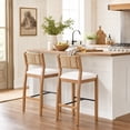 thumbnail image 3 of Guyou 26" Rattan Barstools Set of 4, Boho Solid Wood Counter Height Bar Stools, Linen Upholstered Kitchen Island Chairs for Dining Room Bar, Beige, 3 of 11