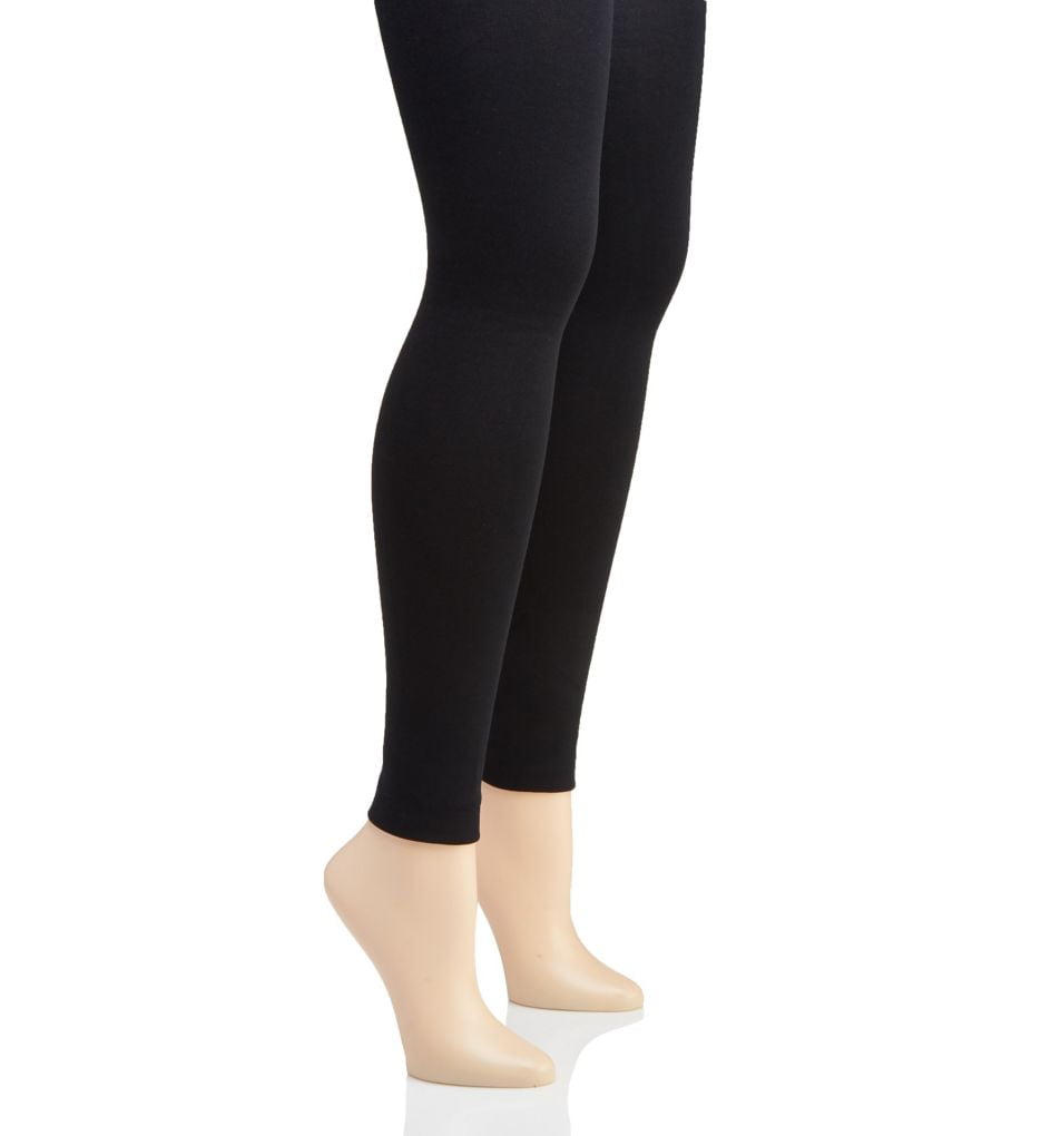 Women's H Halston HTFT501 Fleece Lined Ultra Soft Footless Tight - 2 Pack  (Black M/L)