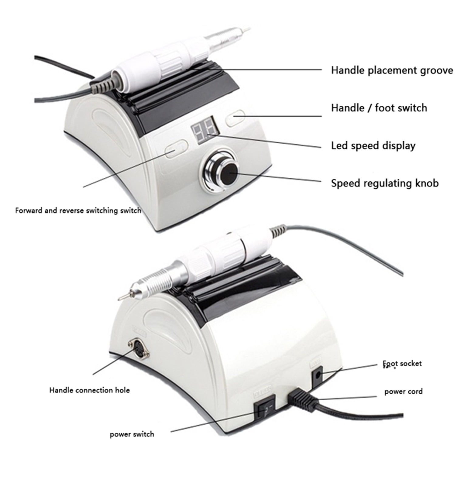 30000Rpm Professional Electric Nail Drill Lathe Led Display Manicure Machine With Replacement Nail Drill Nail Art Equipment ,Low Noise