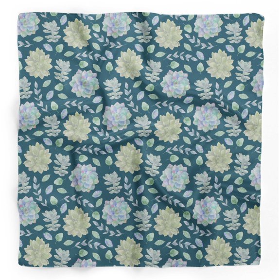 Bimba Blue Leaves & Flower Floral Printed Pure Silk Scarf Neck Wrap Summer Hair Bandanas For Women 40 x 40 Inches
