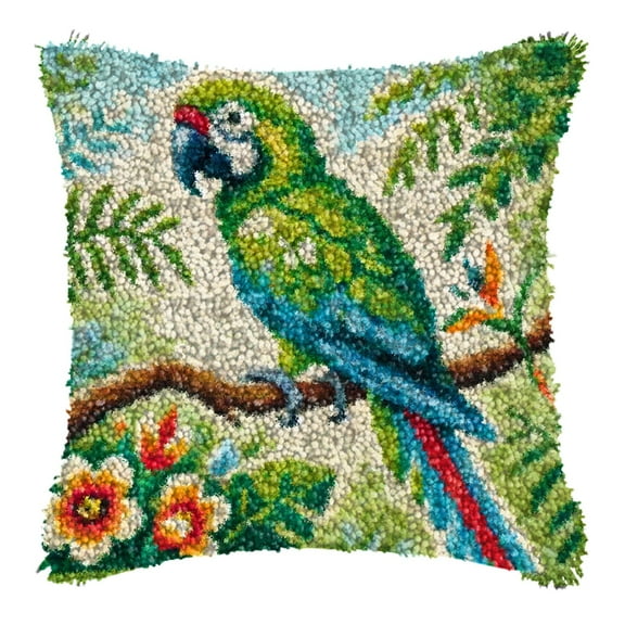 Latch Hook Kits for Adults Kids,Parrot Pattern Color Printed Canvas DIY Throw Pillow Cover,Beginners Handmade Needlework Crafts Home Decoration 17x17inch