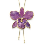 24K Gold-trim Lacquer Dipped Purple Real Cattleya Orchid Slip-on Adjustable Gold-tone Necklace QBF2012