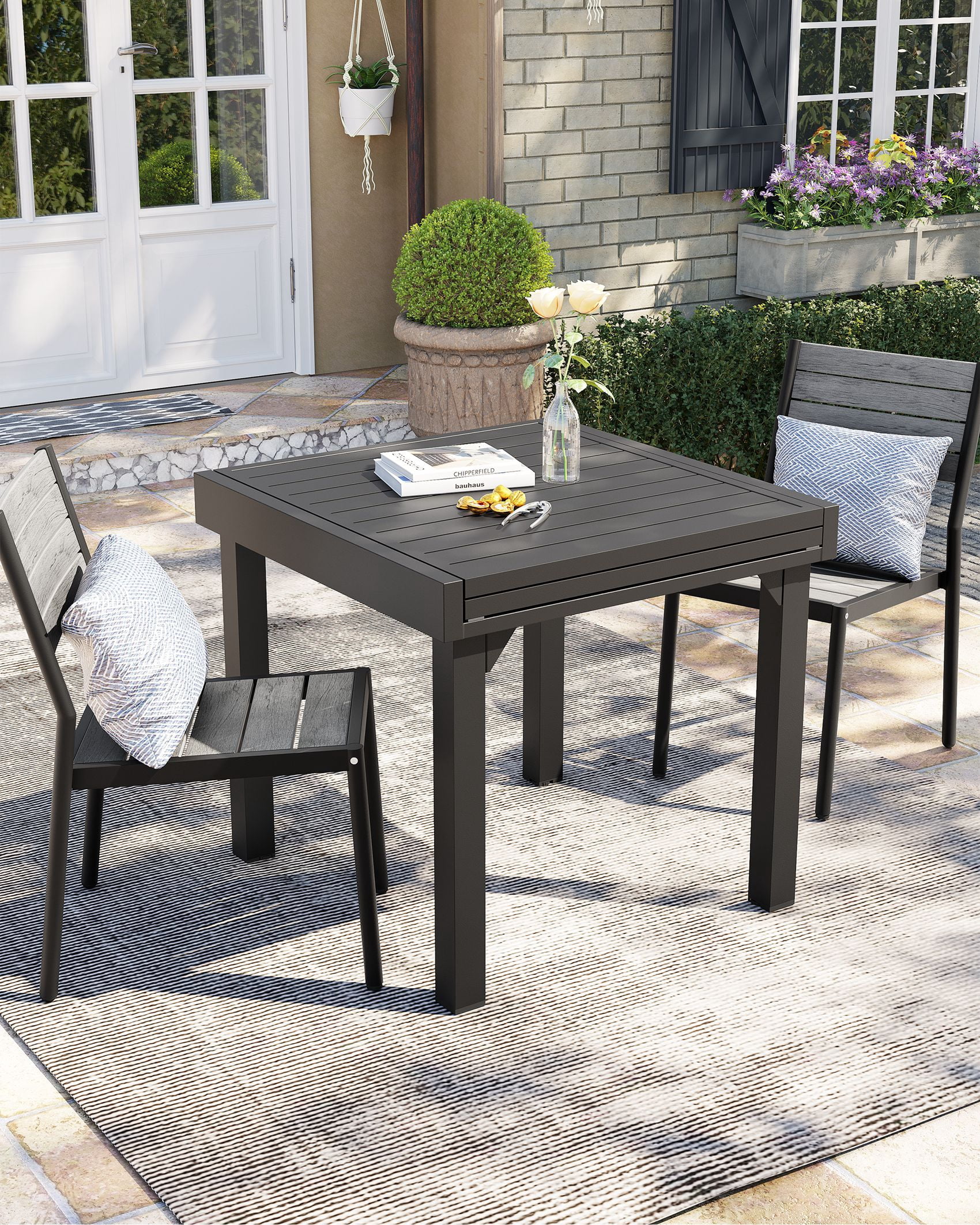 Pellebant Set of 2 Outdoor Aluminum Dining Chairs Patio Armless Chairs in Gray