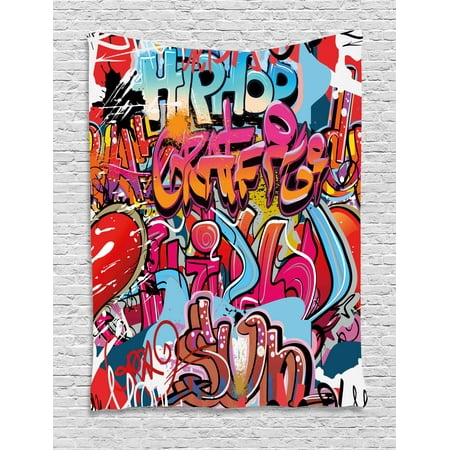 Graphic Tapestry, Hip Hop Street Culture Harlem New York City Wall Graffiti Art Spray Artwork Image, Wall Hanging for Bedroom Living Room Dorm Decor, Multicolor, by