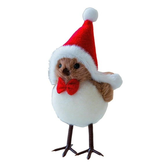 Auraaa Birds Decorations: Standing Bird Figurines with Scarf & Hat for Xmas Tabletop Holiday Party Ornament 15x10cm